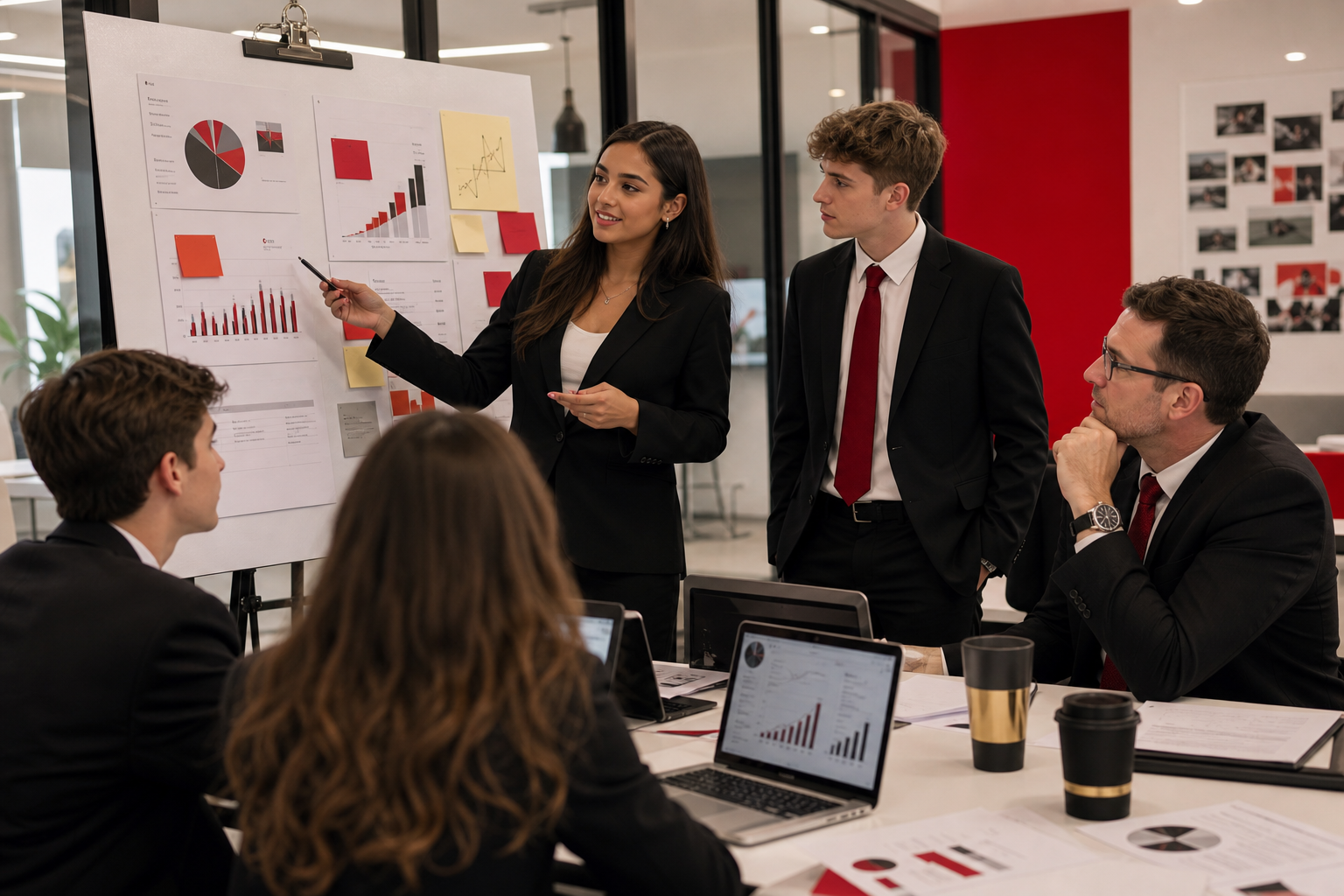Students reviewing market research and pitch materials in a tutoring session